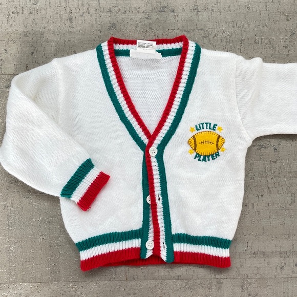 Vintage Other - Vintage Preppy Button Up White Sweater Varsity Cardigan Football Toddler 24 Mos